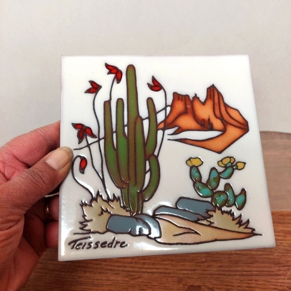 Vintage* Cleo Teissedre Hand-made Ceramic Tile Trevit